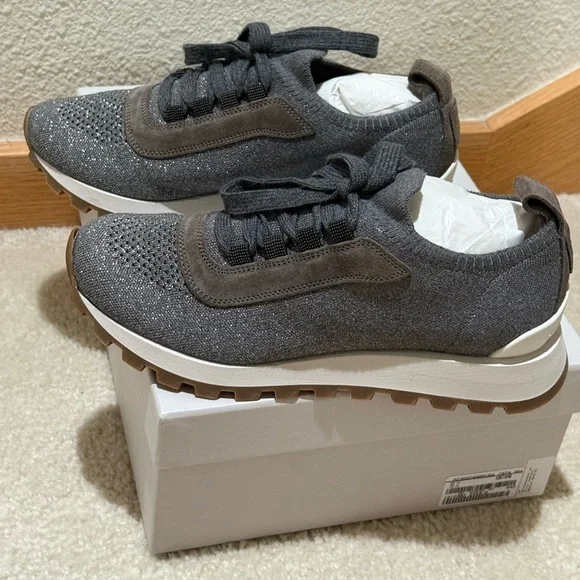 Brand New In Box Brunello Cucinelli Sparkling Knit Sneakers 38.5 - Picture 8 of 16